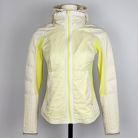 Lululemon Run Bundle Up Down Jacket Hooded Clarity Yellow Polar Cream Size 6 - Picture 2 of 16